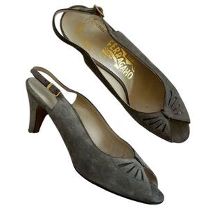 Salvatore Ferragamo Charcoal Peep-Toe Slingbacks